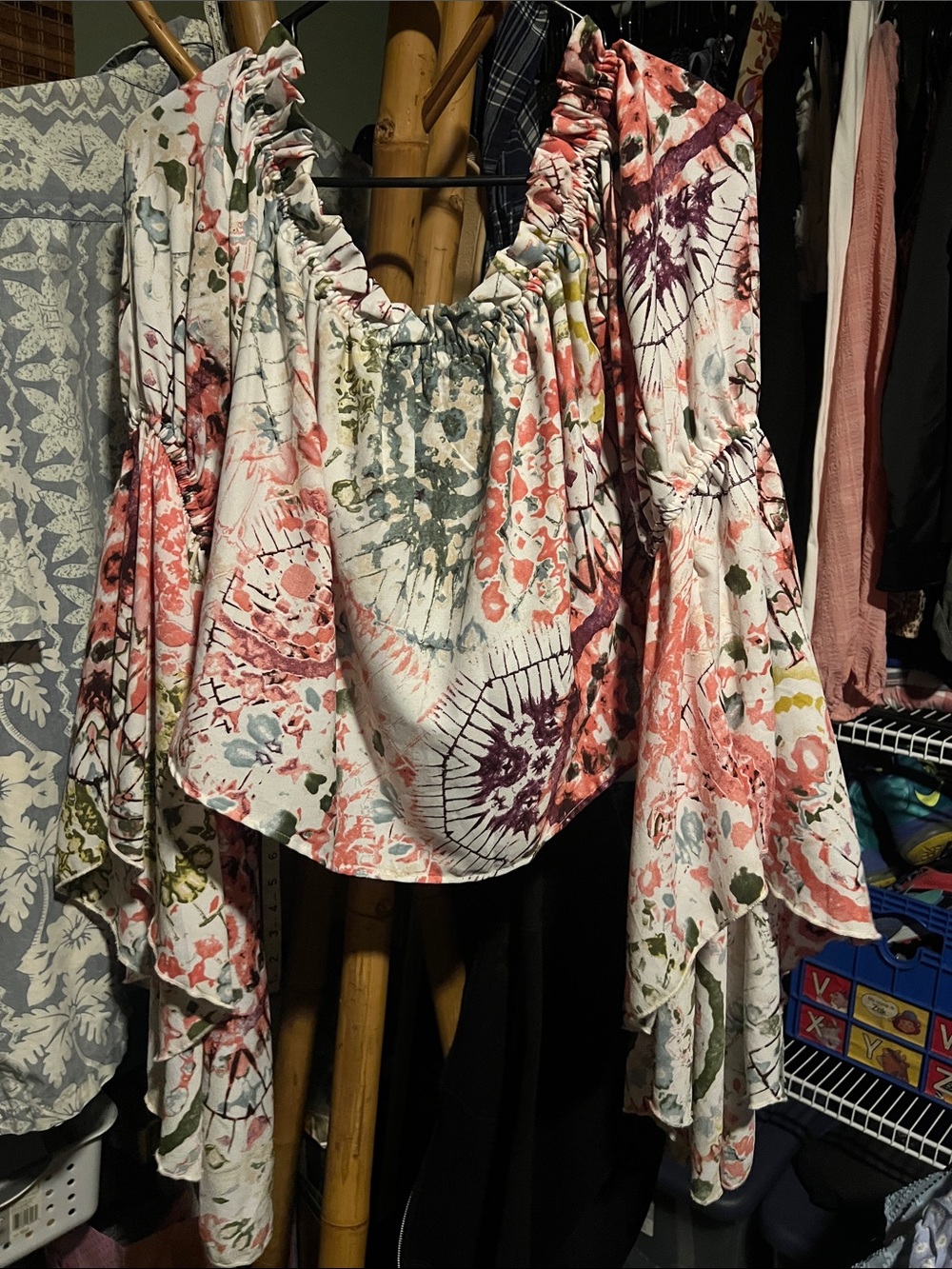 Live 4 Truth Boho Tie-Dye Floral Off-Shoulder Top - White, Pink, Green, Purple